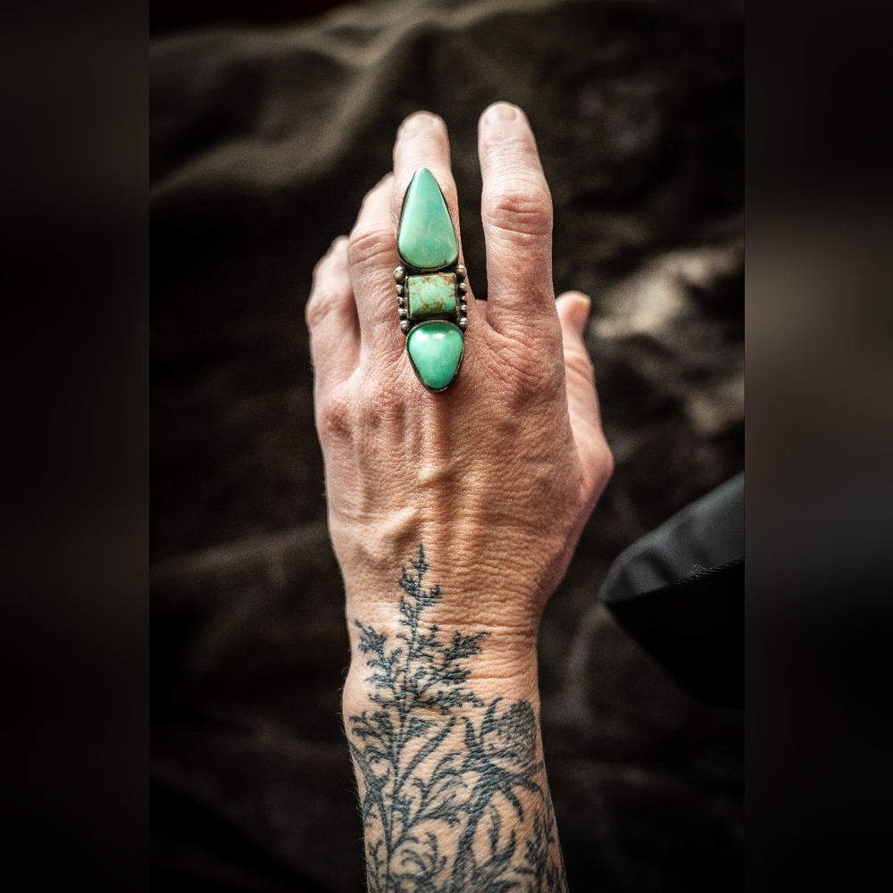 Handmade Sierra Bella turquoise & Sterling silver tri-stone ring